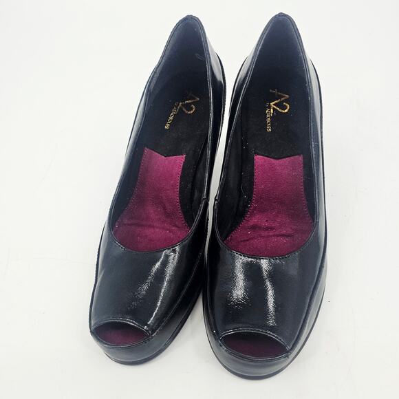 Aerosoles A2 Big Ben Black Pumps High Heel Platform Peep Toe Shoe Size 7.5 - Picture 2 of 9